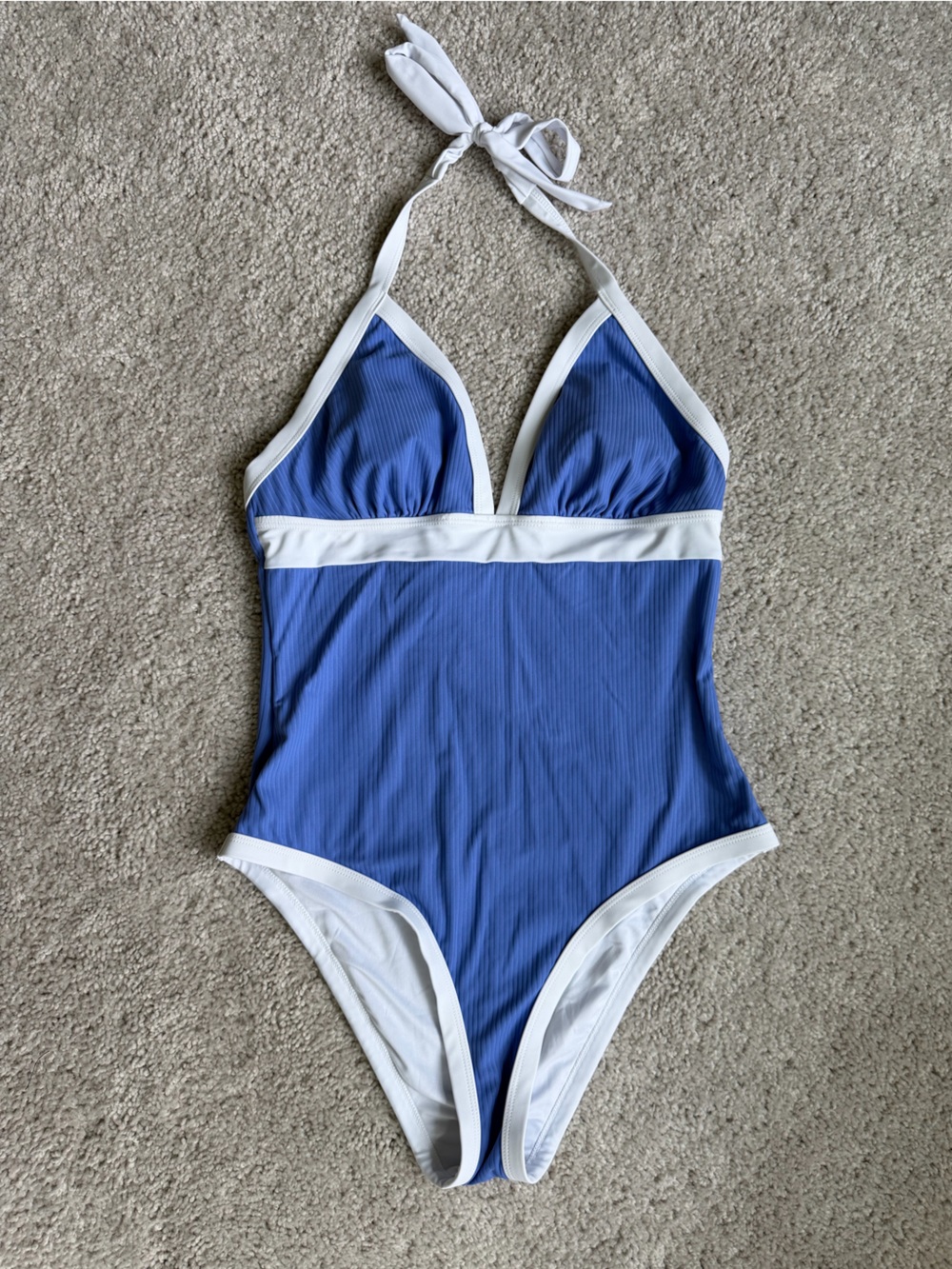 NWT CUPSHE Blue Ribbed Cutout One Piece Swimsuit Size M